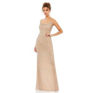 MAC DUGGAL Lattice Bead Sheath Gown in Nude Size US 10